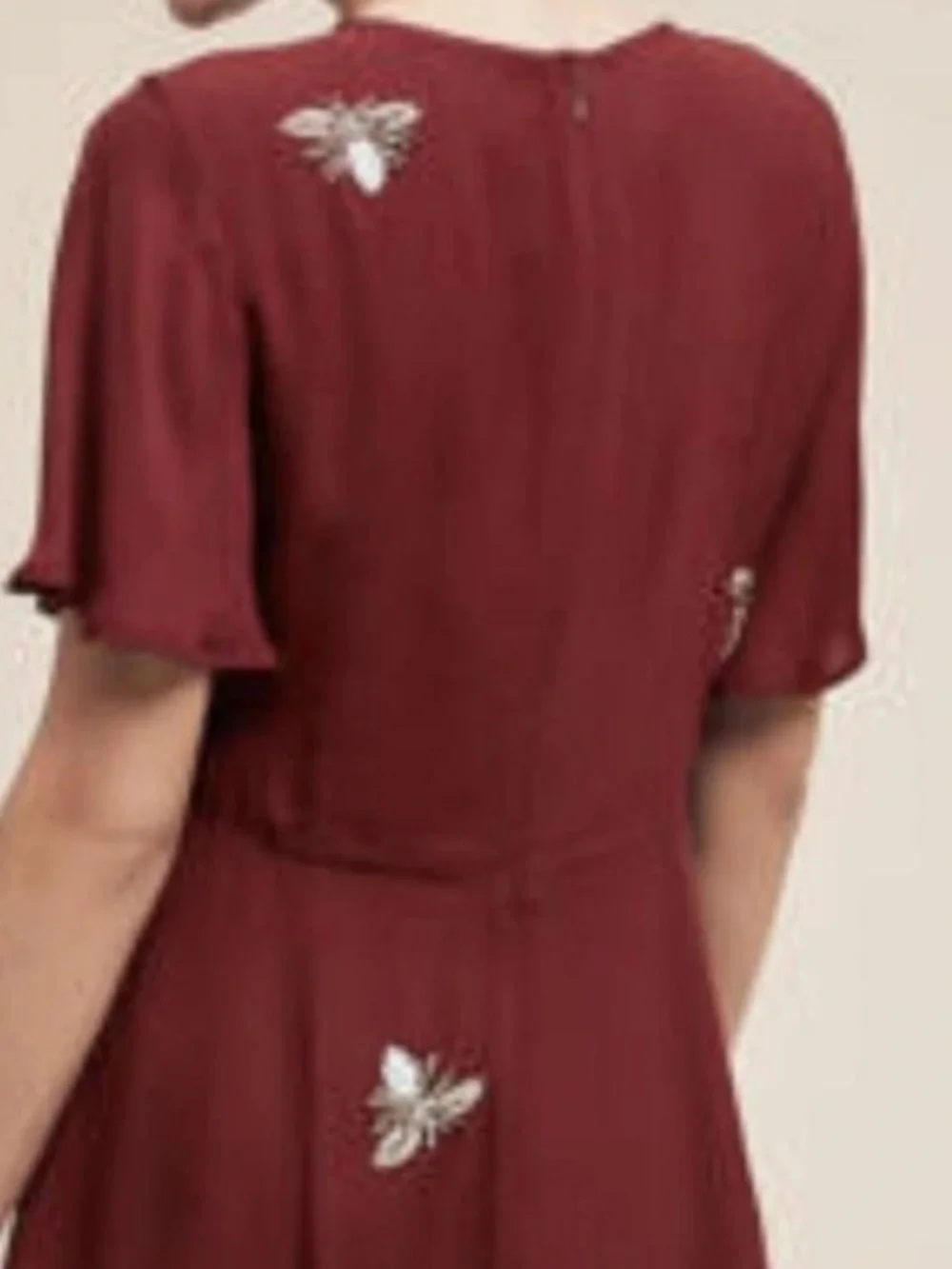 Moulinette Soeurs Anthropologie Embroidered Bee Silk Blend Dress Burgundy Size 2